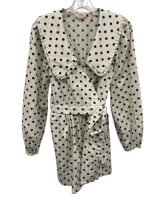 Camila Coelho Size XS White & Black Cotton Long Sleeve Polka Dot Pleated Romper White & Black / XS