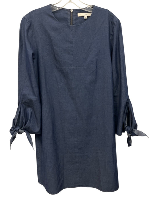 Tibi Size 2 Dark Wash Cotton Long Sleeve Tie Cuffs Back Zip Dress Dark Wash / 2