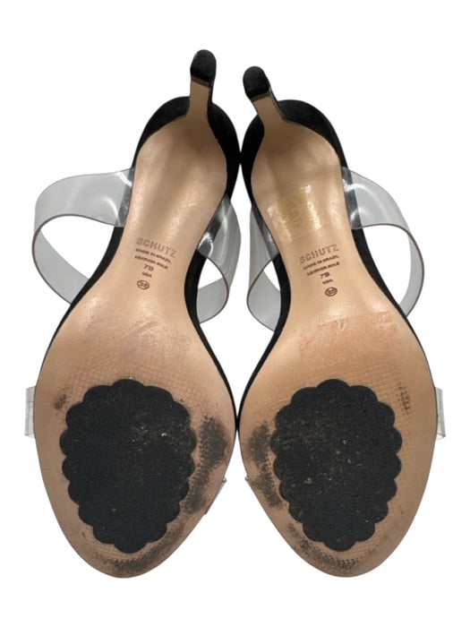 Schutz Shoe Size 7 Black & Clear Leather & PVC open toe Double Strap Sandals Black & Clear / 7