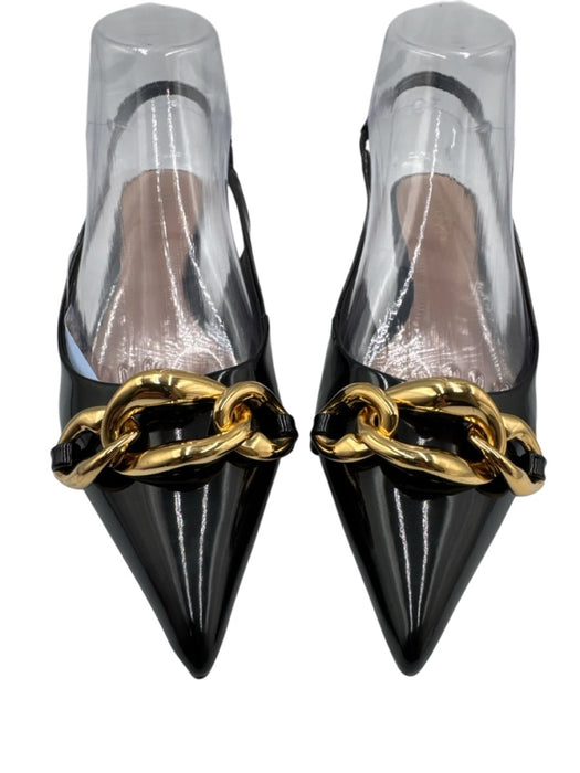 Arezzo Shoe Size 7.5 Black Patent Leather Pointed Toe Chain Link Slingback Pumps Black / 7.5