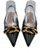 Arezzo Shoe Size 7.5 Black Patent Leather Pointed Toe Chain Link Slingback Pumps Black / 7.5