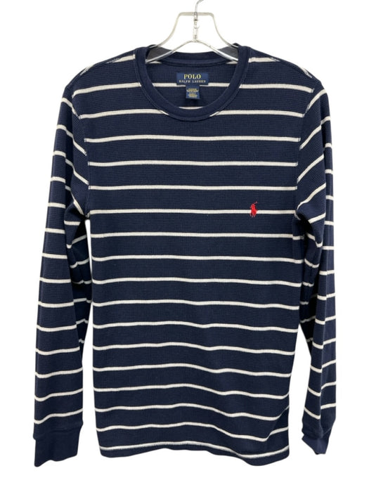 Polo Size S Navy Blue & White Polyester Striped Men's Long Sleeve Shirt Navy Blue & White / S