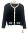 Maje Size 3 Black & White Cotton Blend Ribbed Knit Contrast Trim Crop Sweater Black & White / 3
