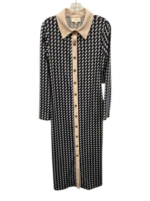 Melloday Size XS cream, blue & brown Polyester Blend Geometric Print Dress cream, blue & brown / XS