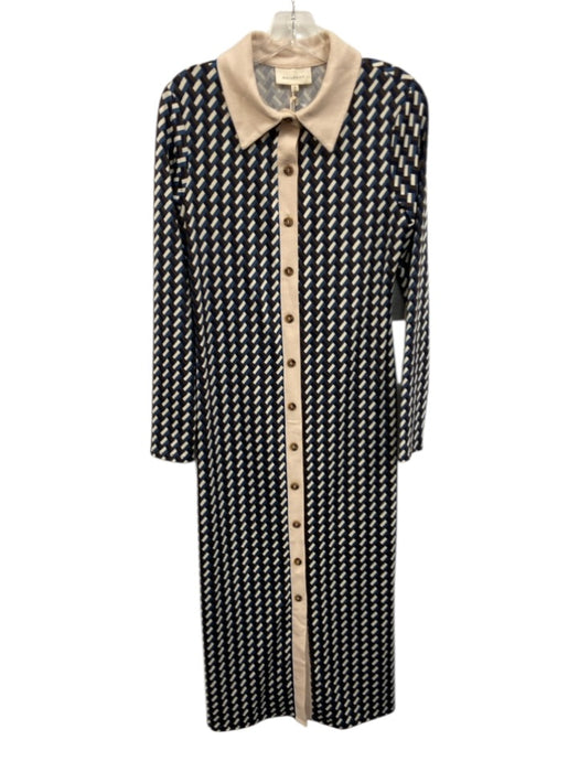 Melloday Size XS cream, blue & brown Polyester Blend Geometric Print Dress cream, blue & brown / XS