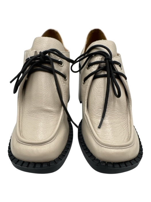 Pably Sandre Shoe Size 5 Cream White & Black Leather Upper Square Toe Loafers Cream White & Black / 5