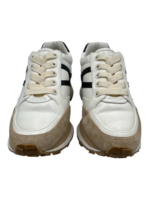 Veronica Beard Shoe Size 7M White, Beige, Black Leather & Suede Lace Up Sneakers White, Beige, Black / 7M