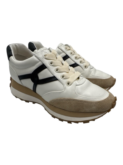 Veronica Beard Shoe Size 7M White, Beige, Black Leather & Suede Lace Up Sneakers White, Beige, Black / 7M