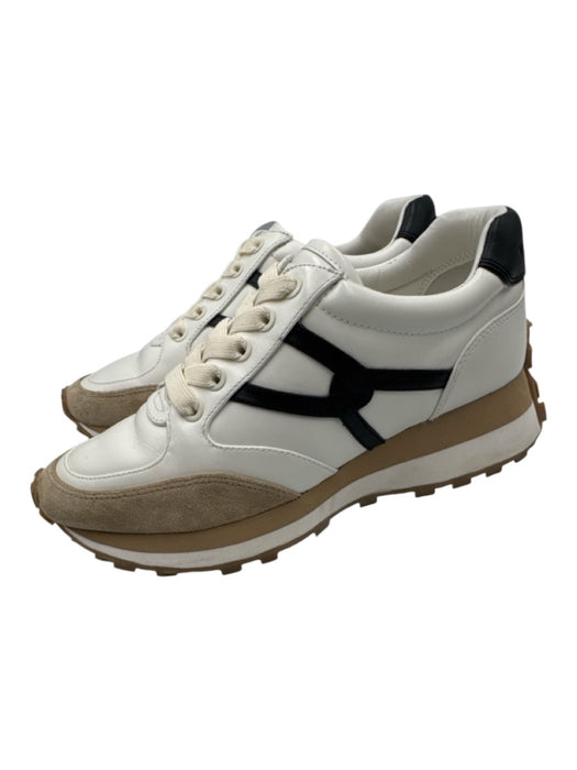 Veronica Beard Shoe Size 7M White, Beige, Black Leather & Suede Lace Up Sneakers White, Beige, Black / 7M