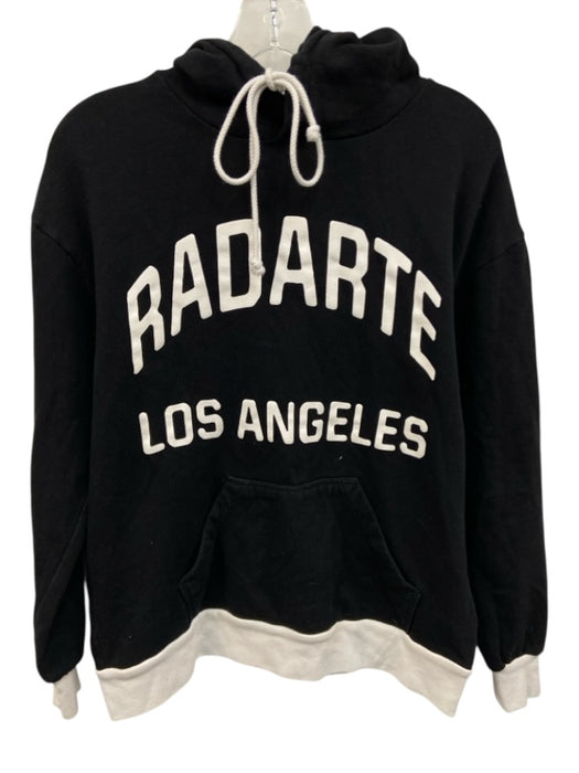 Rodarte Size M Black & White Cotton Logo Hoodie Kangaroo Pocket Sweater Black & White / M