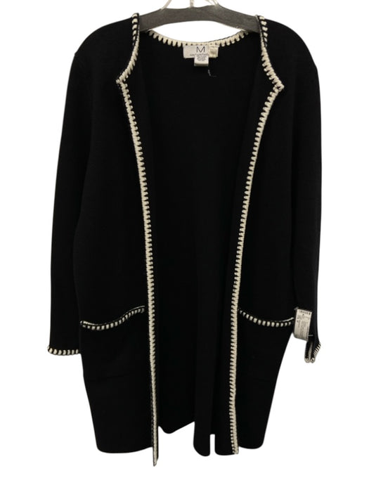 Magaschoni Size M Black & Cream Viscose Blend Woven Open Front Long Sweater Black & Cream / M