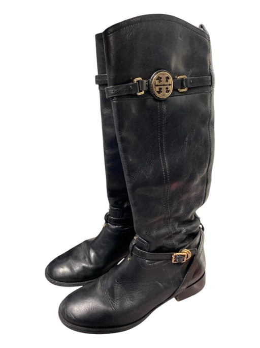 Tory Burch Shoe Size 9 Black Leather Knee High Round Toe Side Zip Boots Black / 9