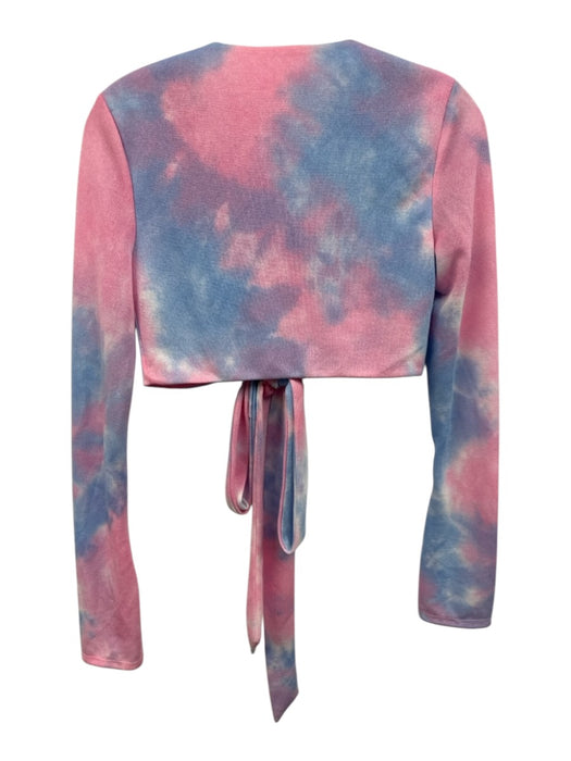 Lovers + Friends Size XXS Pink & Blue Prin t Rayon Tie Dye Wrap Cropped Cardigan Pink & Blue Prin t / XXS