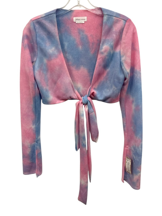 Lovers + Friends Size XXS Pink & Blue Prin t Rayon Tie Dye Wrap Cropped Cardigan Pink & Blue Prin t / XXS