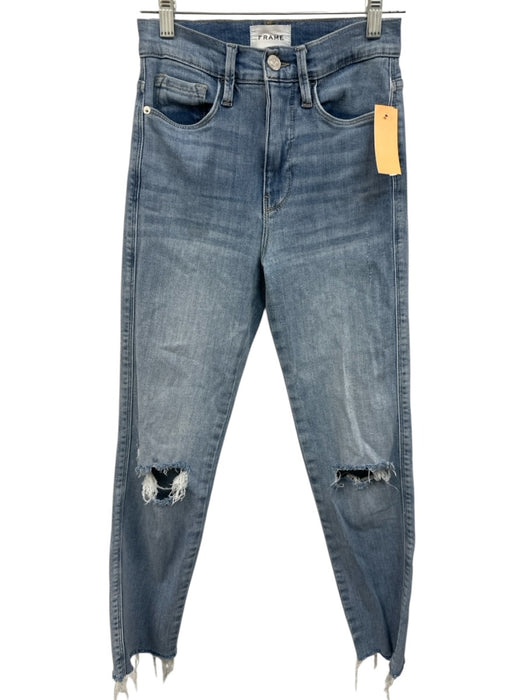 Frame Size 25 Light Wash Cotton Denim High Waist Distressed Skinny Frayed Jeans Light Wash / 25