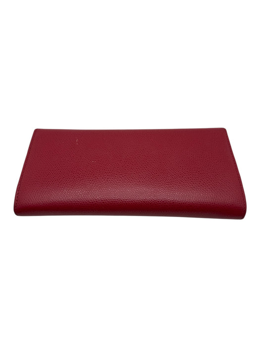 Mario Valentino Red Pebble Leather Logo Gold Hardware Snap Closure Wallets Red