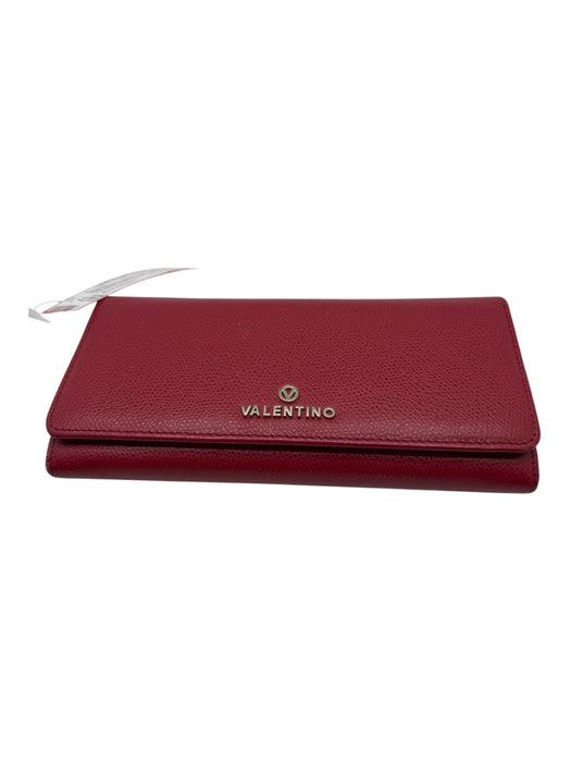 Mario Valentino Red Pebble Leather Logo Gold Hardware Snap Closure Wallets Red