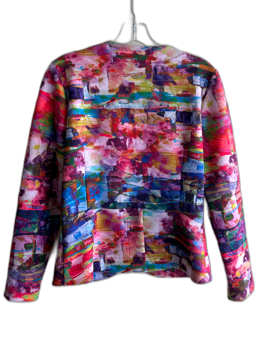 Joseph Ribkoff Size 6 Multi Polyester V Neck Shoulder Pads Zip Front Jacket Multi / 6