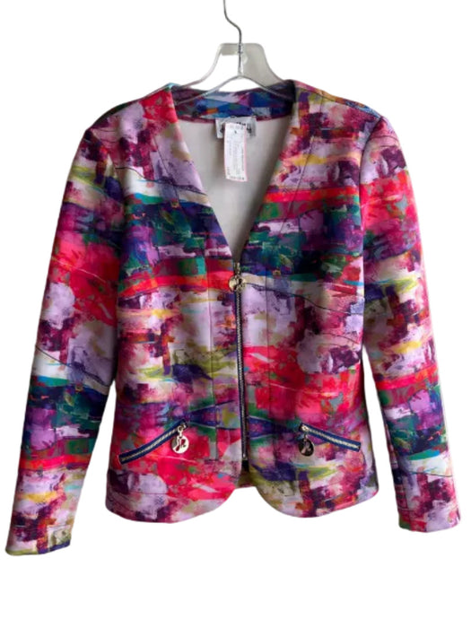 Joseph Ribkoff Size 6 Multi Polyester V Neck Shoulder Pads Zip Front Jacket