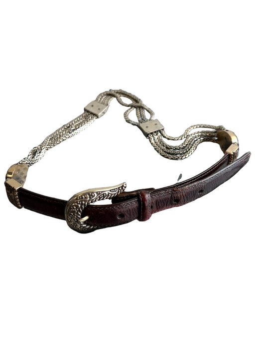 Brighton Brown Leather Chain Silver Hardware Ornate Layered Belts Brown / M