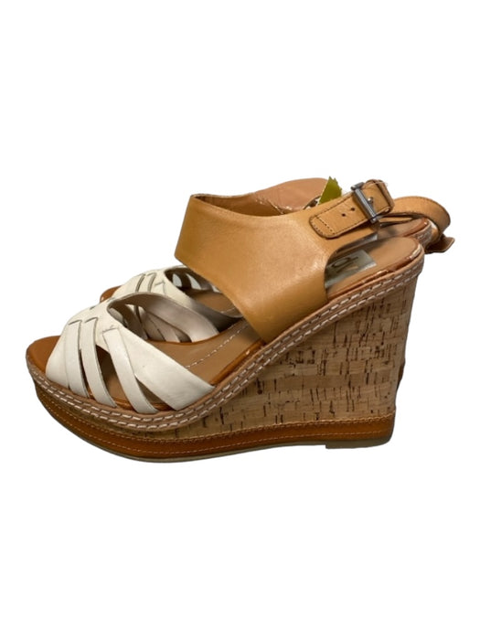 Dolce Vita Shoe Size 8.5 Tan & cream Leather Wedge Cork Ankle Buckle Shoes Tan & cream / 8.5