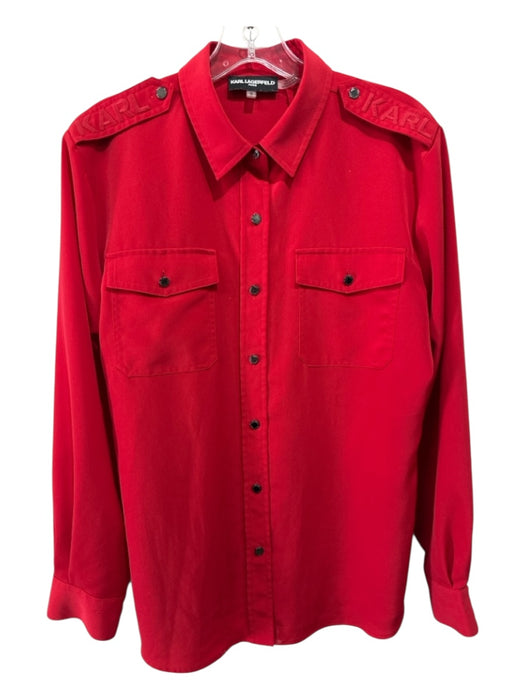 Karl Lagerfeld Size M Red Polyester Long Sleeve Logo Lapels Top Red / M