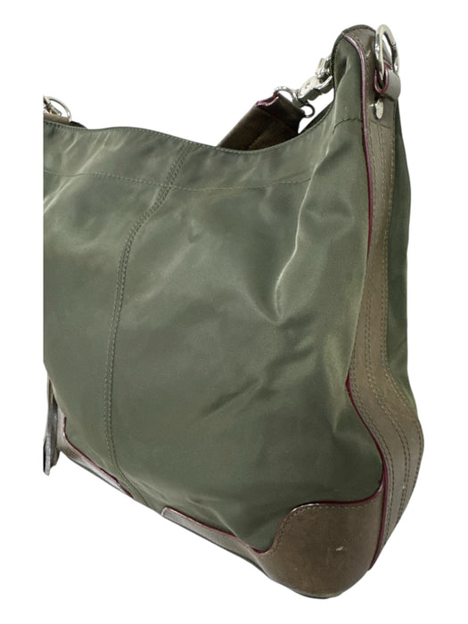 MZ Wallace Olive Green Leather & Canvas Leather Straps Square Zipper Detail Bag Olive Green