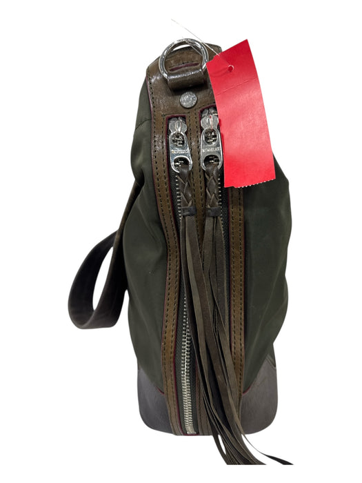 MZ Wallace Olive Green Leather & Canvas Leather Straps Square Zipper Detail Bag Olive Green