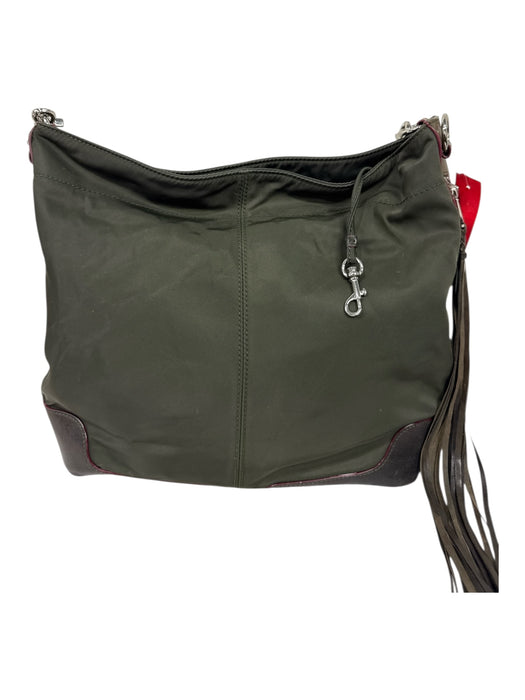 MZ Wallace Olive Green Leather & Canvas Leather Straps Square Zipper Detail Bag Olive Green