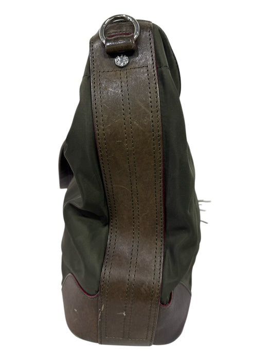 MZ Wallace Olive Green Leather & Canvas Leather Straps Square Zipper Detail Bag Olive Green