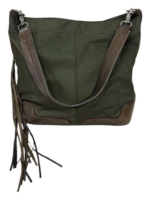 MZ Wallace Olive Green Leather & Canvas Leather Straps Square Zipper Detail Bag Olive Green