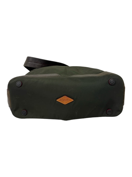 MZ Wallace Olive Green Leather & Canvas Leather Straps Square Zipper Detail Bag Olive Green