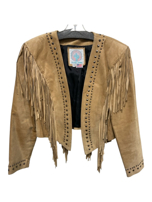 West Of Santa Fe Size Medium Beige Suede Studded Fringe Western Jacket Beige / Medium