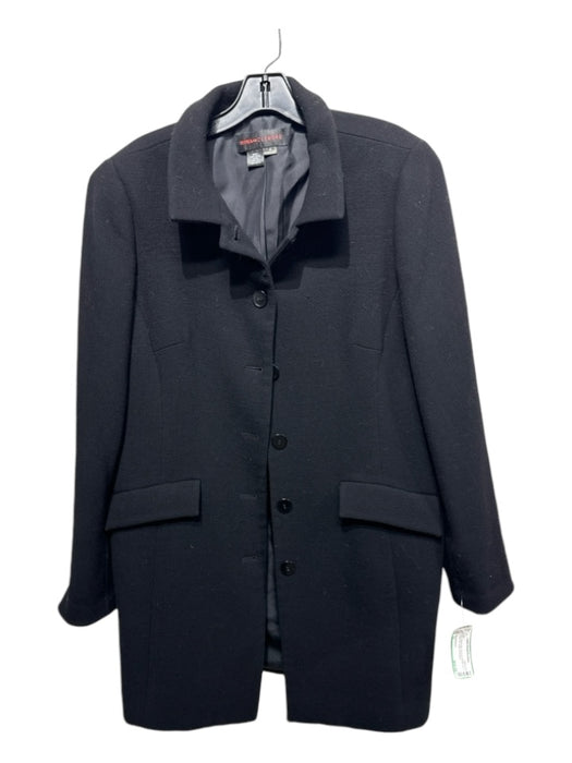 Nina Mclemore Size 12 Black Wool & Silk Textured Button Up 2 Pocket Coat Black / 12