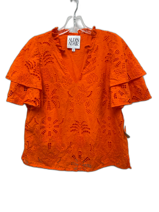 Alden Adair Size XL Orange Cotton Botanical Eyelet Tiered Short Sleeve Top Orange / XL