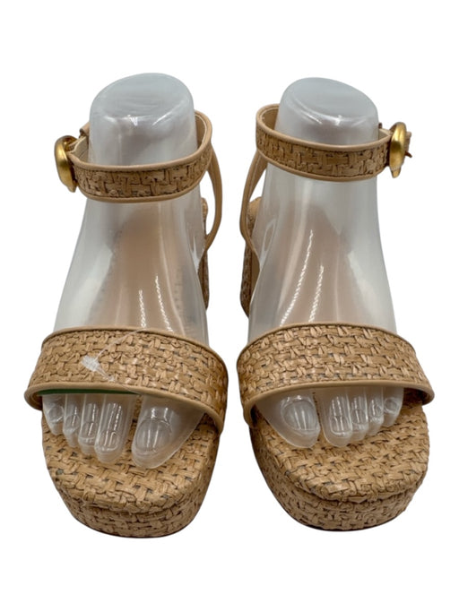 Larroude Shoe Size 8.5 Beige Raffia Woven Ankle Buckle Platform Sandals Beige / 8.5