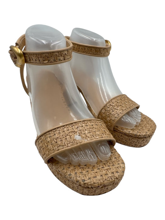 Larroude Shoe Size 8.5 Beige Raffia Woven Ankle Buckle Platform Sandals Beige / 8.5