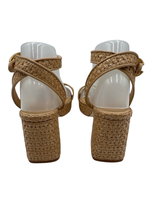 Larroude Shoe Size 8.5 Beige Raffia Woven Ankle Buckle Platform Sandals Beige / 8.5