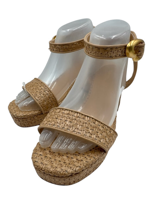 Larroude Shoe Size 8.5 Beige Raffia Woven Ankle Buckle Platform Sandals Beige / 8.5