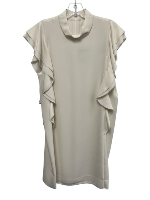 Kate Spade Size 12 White Polyester Ruffle Cap Sleeve High Neck Below Knee Dress White / 12