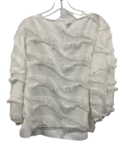 Joie Size L White Polyester Fringe Long Sleeve Wide Neck Top White / L