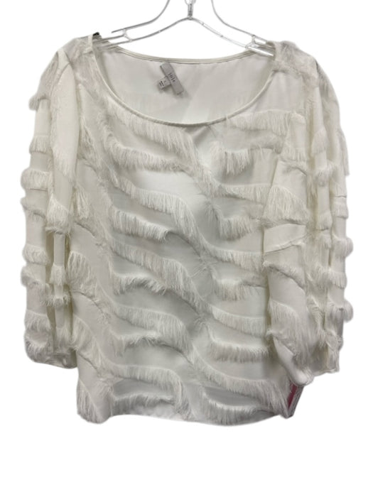 Joie Size L White Polyester Fringe Long Sleeve Wide Neck Top White / L