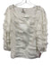 Joie Size L White Polyester Fringe Long Sleeve Wide Neck Top White / L