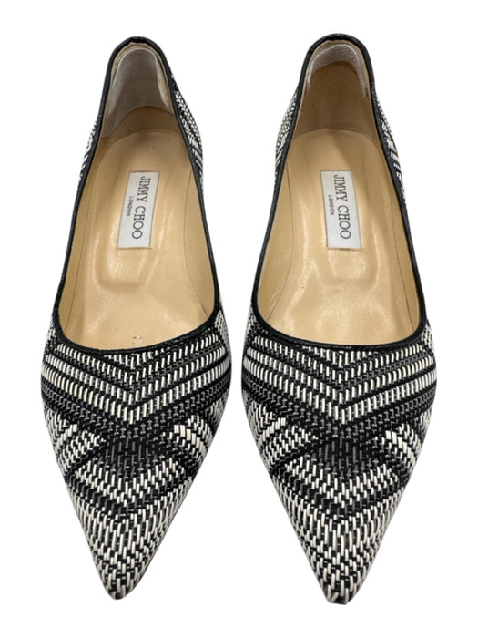 Jimmy Choo Shoe Size 38.5 Black & White Woven Textile Pointed Tassle Pumps Black & White / 38.5