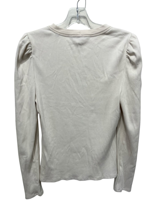 Veronica Beard Size M Beige Pima Cotton Rib Knit Button Detail V Neck Henley Top Beige / M
