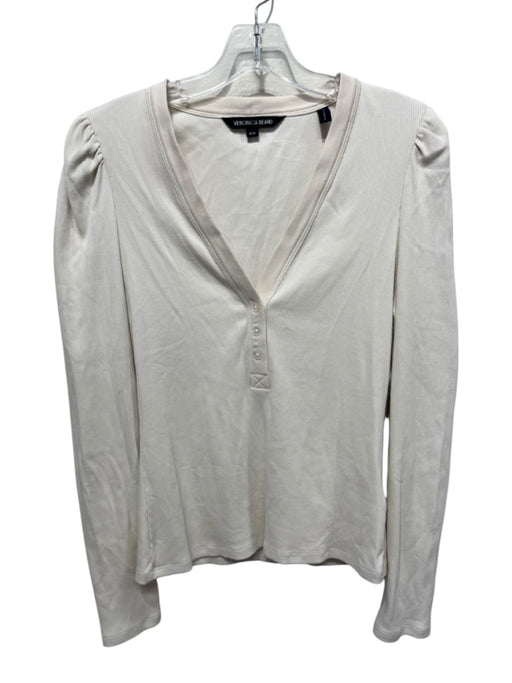Veronica Beard Size M Beige Pima Cotton Rib Knit Button Detail V Neck Henley Top Beige / M