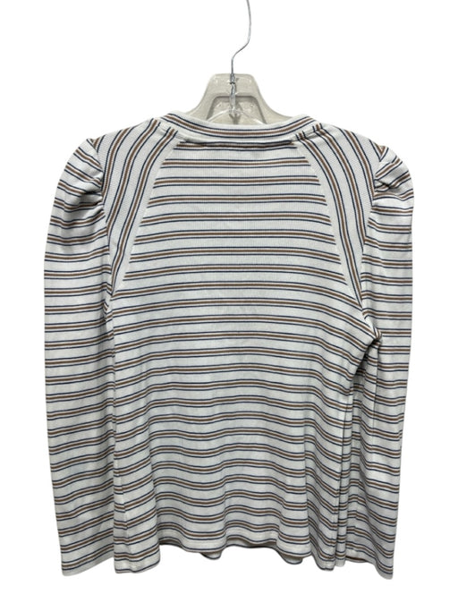 Veronica Beard Size M White & Multi Cotton Striped Long Sleeve Rib Knit Top White & Multi / M
