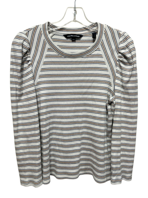 Veronica Beard Size M White & Multi Cotton Striped Long Sleeve Rib Knit Top White & Multi / M