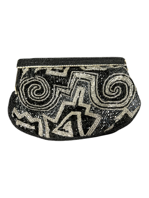 Lauren Alexandra Black & Silver Beaded Flap Closure Coin Pouch Abstract Bag Black & Silver / S