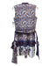 Sue Sartor Size S White, Blue & Brown Cotton Abstract Floral Pleated Dress White, Blue & Brown / S